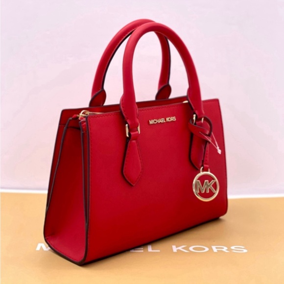 Michael Kors Small Sheila Center Zip Satchel Crossbody Bag Red - Picture 15 of 16